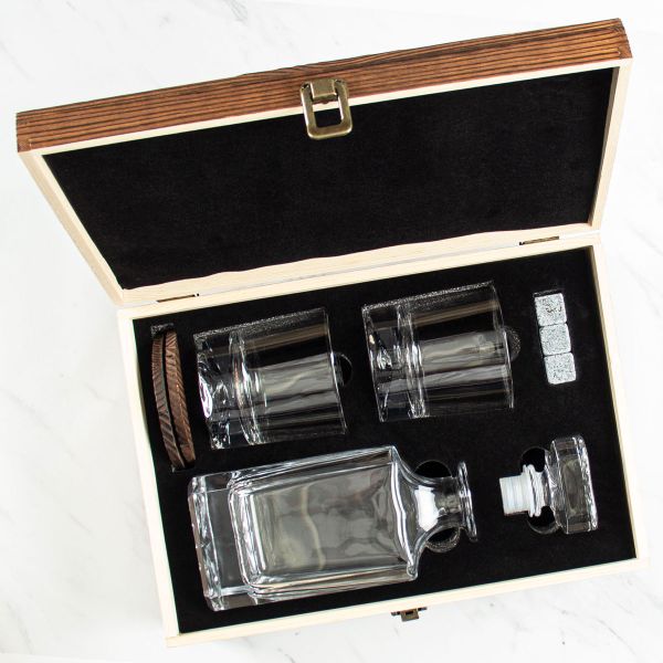 Personalized Whiskey Decanter Set In Wood Gift Box - Top View