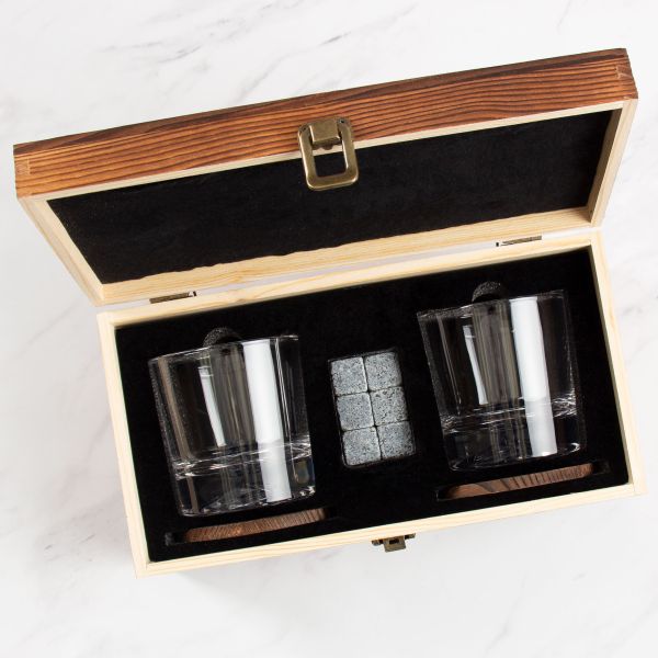 Wood Gift Box - Whiskey Glass Set Inside Photo