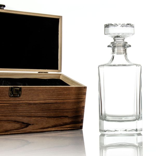 Personalized Whiskey Decanter In Wood Gift Box - Opened