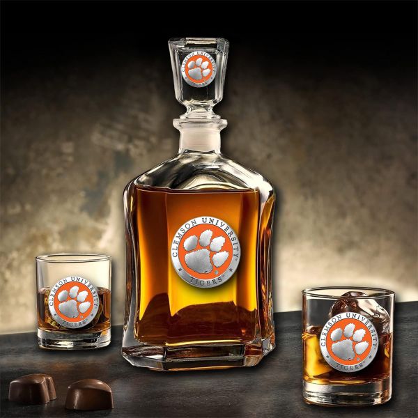 Clemson University Tigers - Capitol Decanter with 2 Double Old Fashioned Glasses in Chest