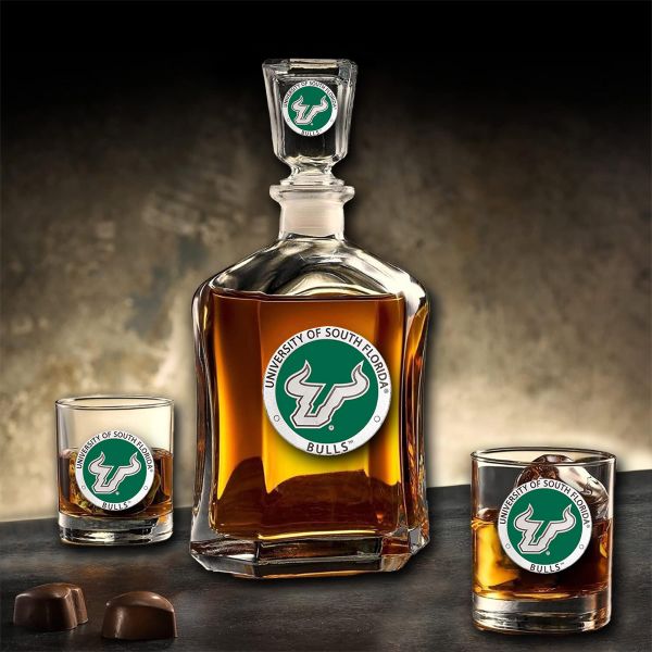 University of South Florida Bulls - Capitol Decanter with 2 Double Old Fashioned Glasses in Chest