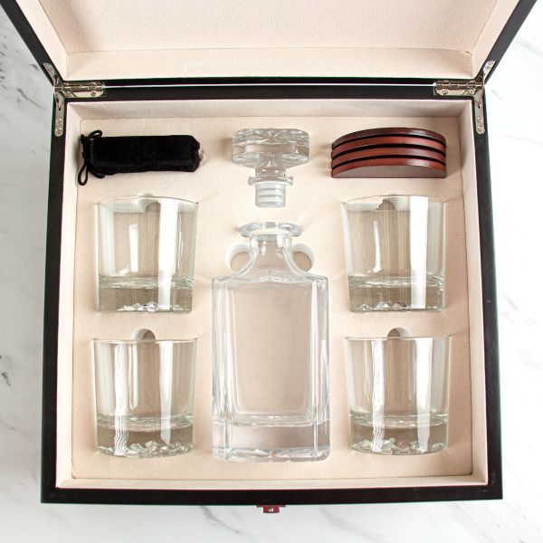 Personalized Whiskey Decanter Set In Wood Gift Box - Top View