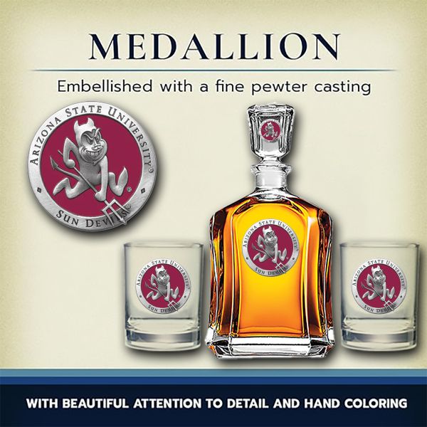 Arizona State-Sparky Logo - Capitol Decanter with 4 Double Old Fashioned Glasses in Chest