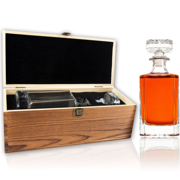 Personalized Whiskey Decanter In Wood Gift Box - Opened