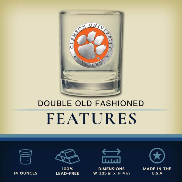 Clemson University Tigers - Royal Decanter with 2 Double Old Fashioned Glasses