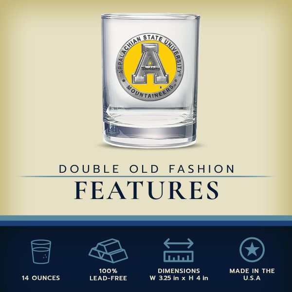 Appalachian State Mountaineers Double Old Fashioned Glass - Yellow Medallion