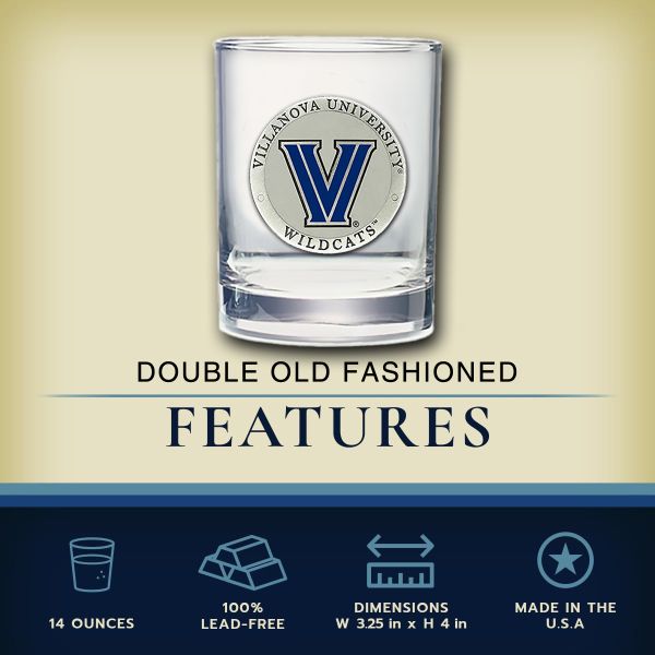Villanova University Wildcats - Heritage Decanter with 2 Double Old Fashioned Glasses in Chest
