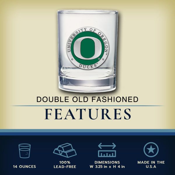 University of Oregon Ducks - Capitol Decanter with 4 Double Old Fashioned Glasses in Chest