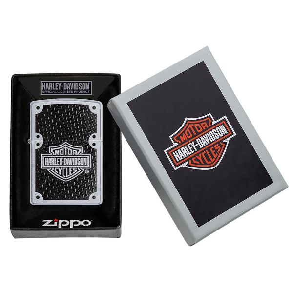 Harley-Davidson Brown Pattern Satin Chrome Finish - Zippo Lighter