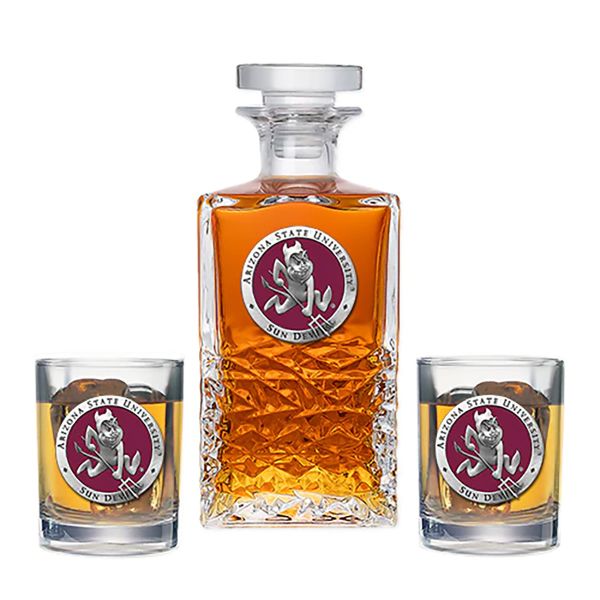 Arizona State-Sparky Logo - Heritage Decanter with 2 Old Fashioned Glasses