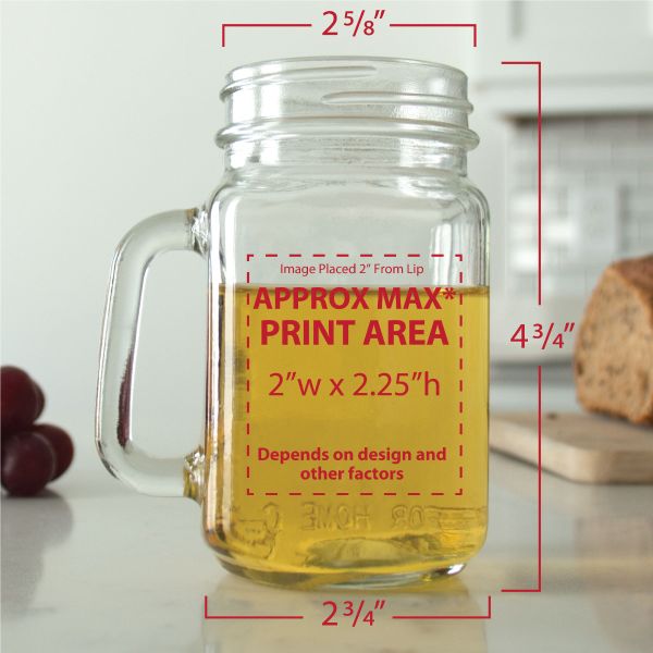 Mason Mug 16oz Jar - Approx Max Print Area