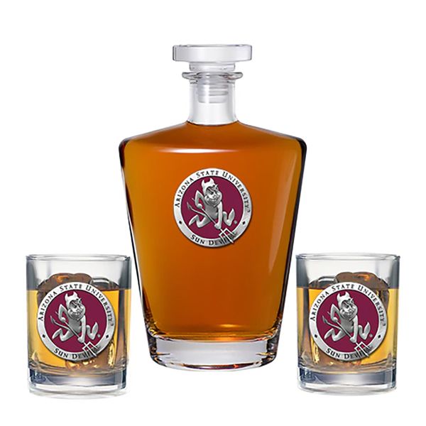 Arizona State-Sparky Logo - Royal Decanter with 2 Double Old Fashioned Glasses