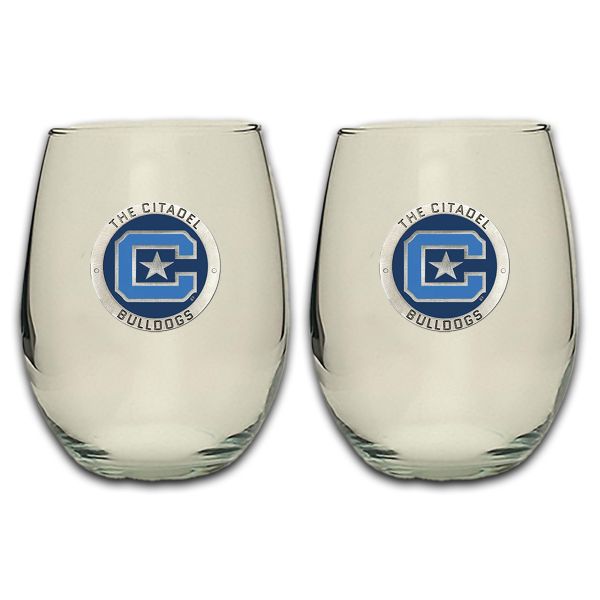 The Citadel Bulldogs - Stemless Wine Goblet 12oz Set of 2