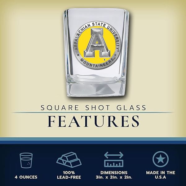 Appalachian State Mountaineers Square Shot Glass - Yellow Medallion