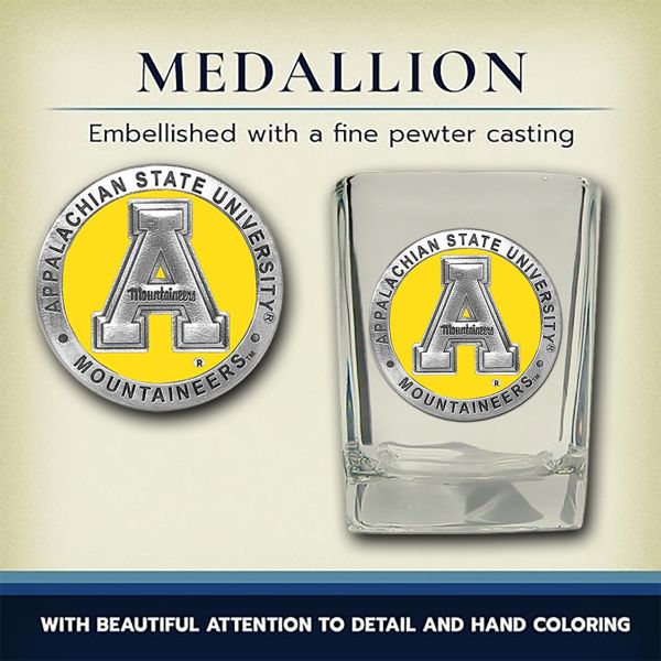Appalachian State Mountaineers Square Shot Glass - Yellow Medallion