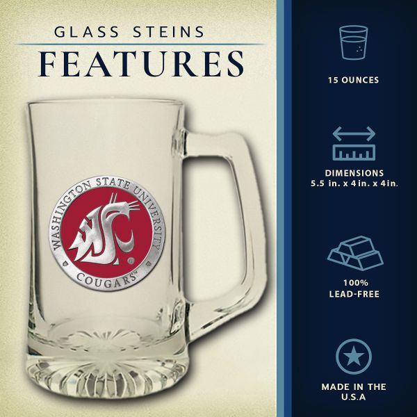 Washington State University Cougars Super Beer Stein Glass