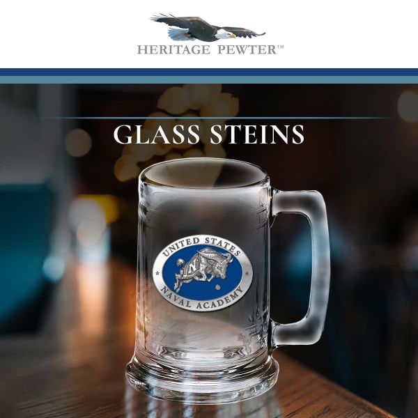 US Naval Academy Super Beer Stein Glass