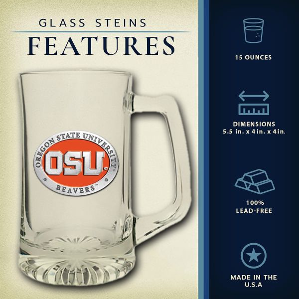 Oregon State University Beavers Super Beer Stein Glass