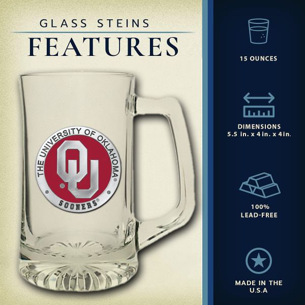 University of Oklahoma Sooners Super Beer Stein Glass