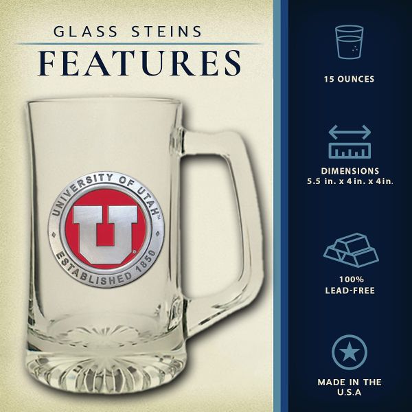 University of Utah Super Beer Stein Glass