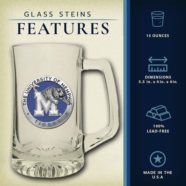 University of Memphis Tigers Super Beer Stein Glass
