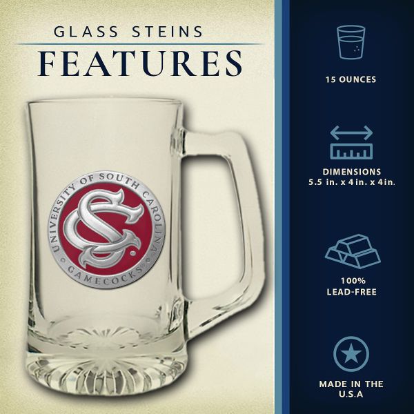 South Carolina Gamecocks SC Logo Super Beer Stein Glass