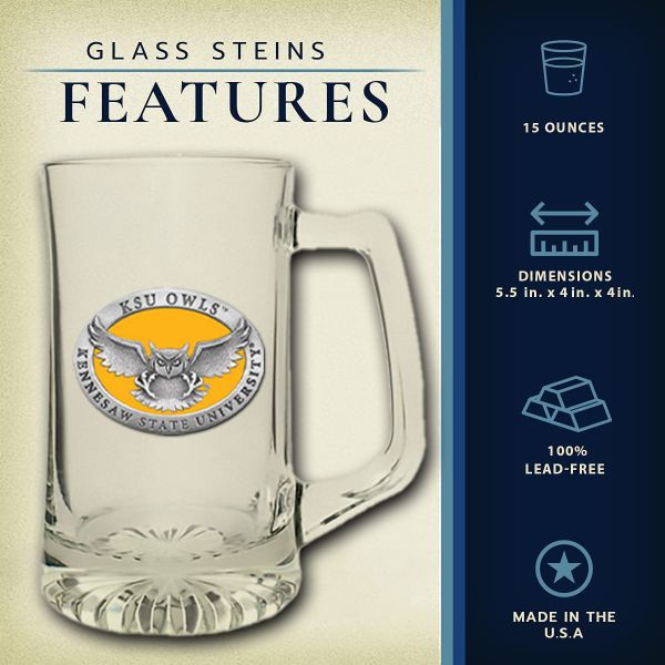 Kennesaw State Owls Super Beer Stein Glass