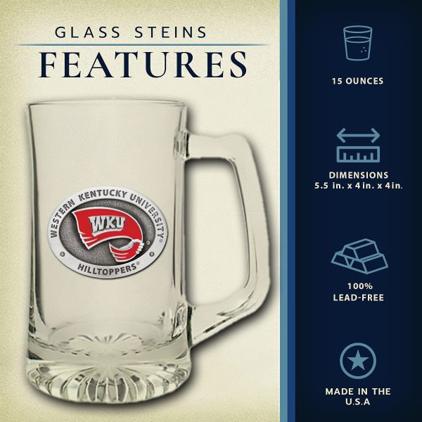 Western Kentucky University Hilltoppers Super Beer Stein Glass