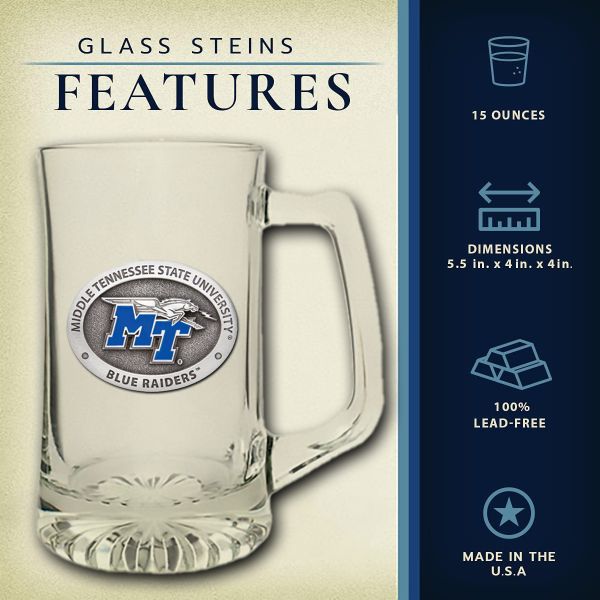 Middle Tennessee State Blue Raiders Super Beer Stein Glass
