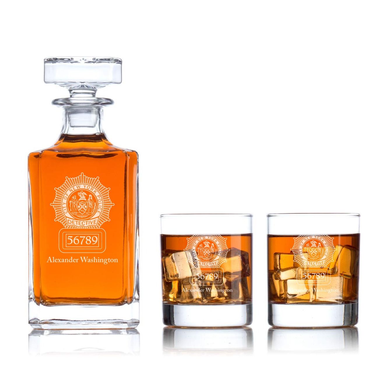 Custom Engraved - Police Badges - Classic Personalized Whiskey Decanter Set - City of New York Police Detective Badge