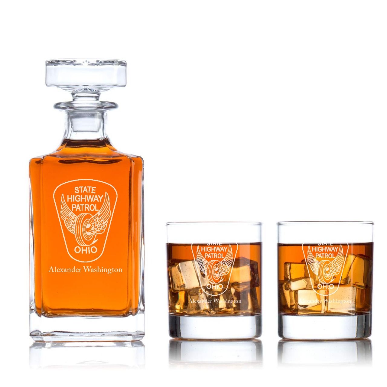 Custom Engraved - Police Badges - Classic Personalized Whiskey Decanter Set - Ohio State Highway Patrol Patch