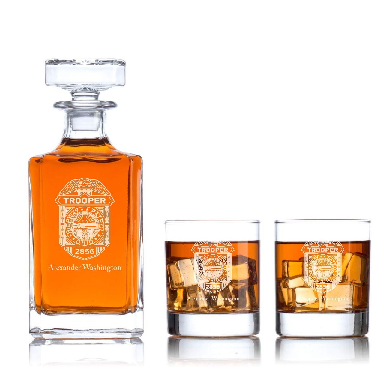 Custom Engraved - Police Badges - Classic Personalized Whiskey Decanter Set - Highway Patrol Ohio Patch