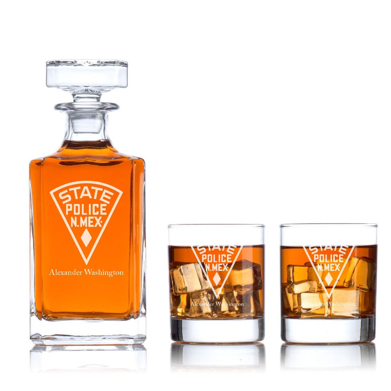 Custom Engraved - Police Badges - Classic Personalized Whiskey Decanter Set - State Police New Mexico Patch