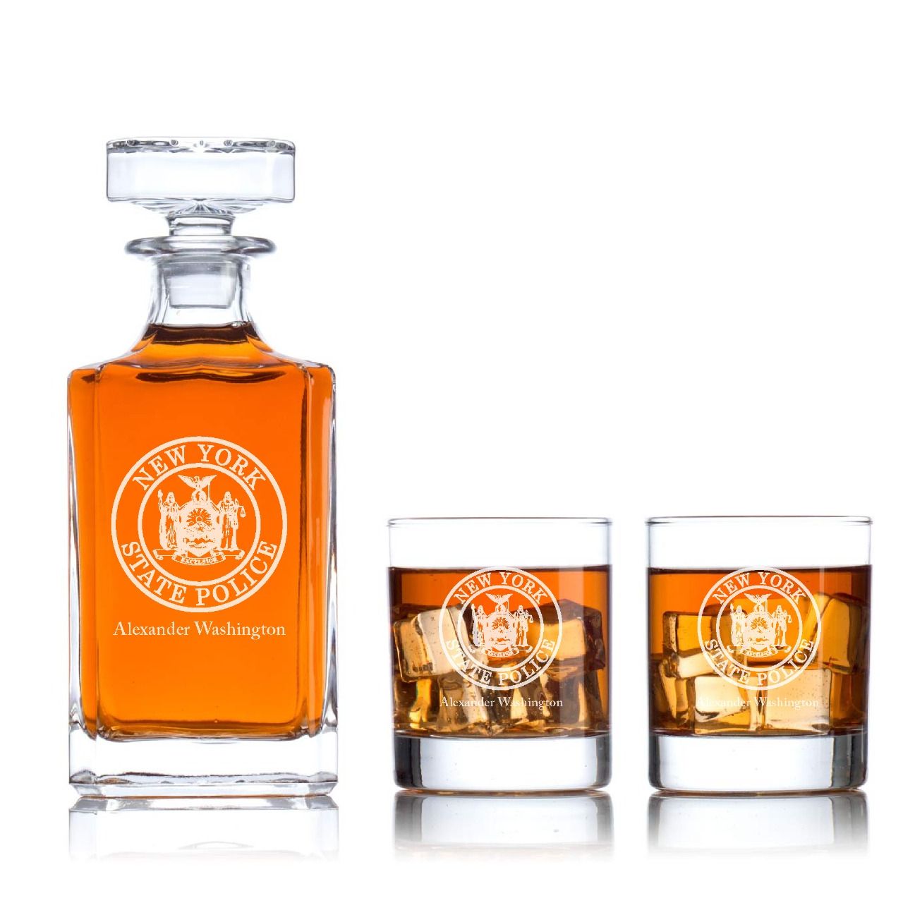 Custom Engraved - Police Badges - Classic Personalized Whiskey Decanter Set - New York State Police Patch