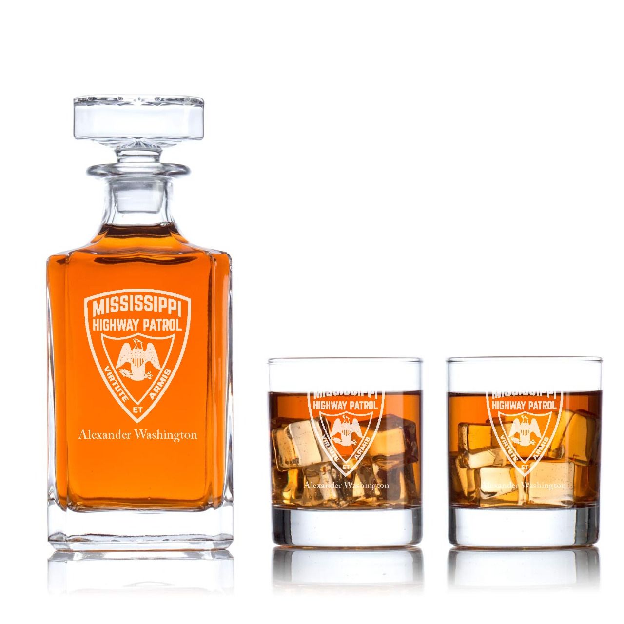 Custom Engraved - Police Badges - Classic Personalized Whiskey Decanter Set - Mississippi Highway Patrol Patch