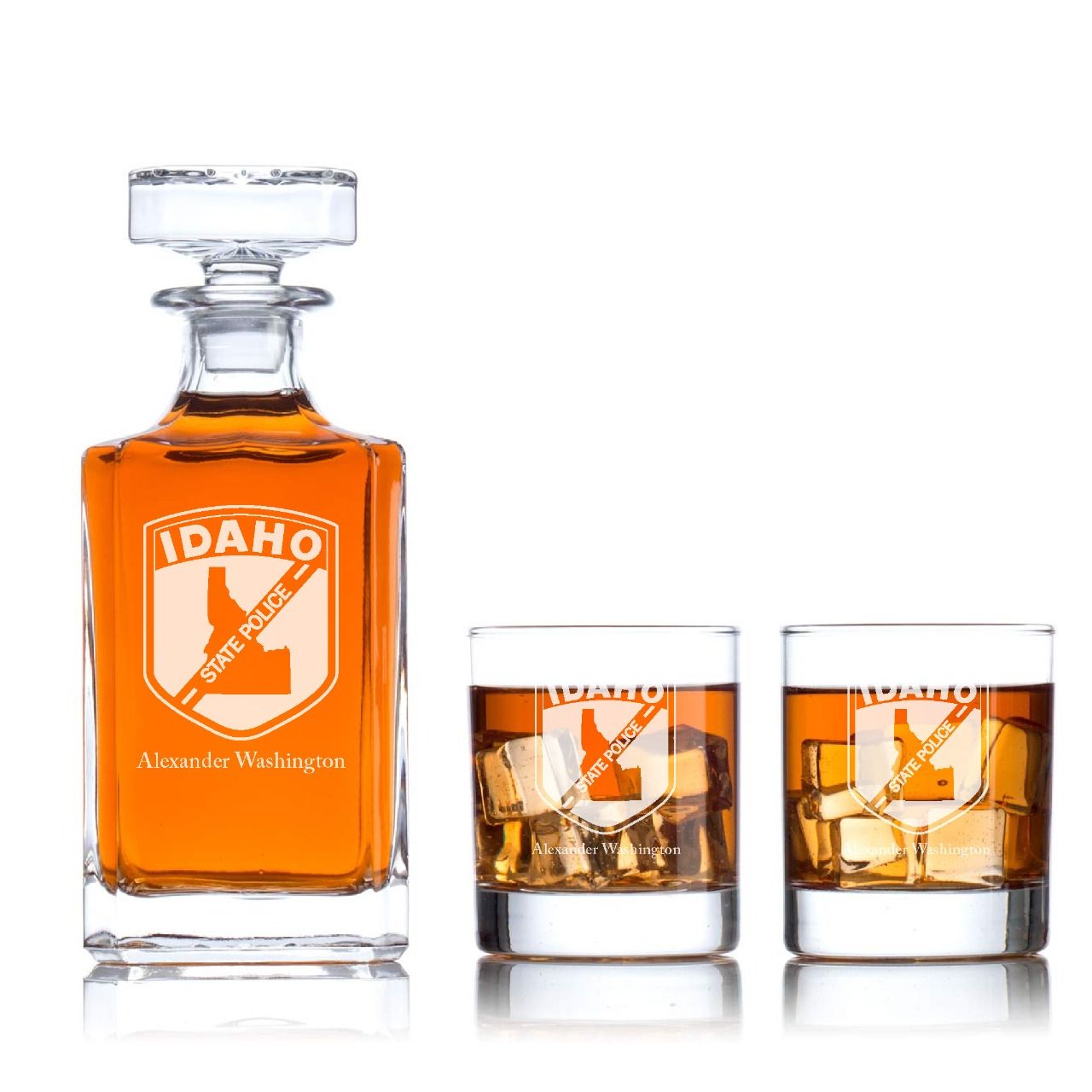 Custom Engraved - Police Badges - Classic Personalized Whiskey Decanter Set - Idaho State Police Patch