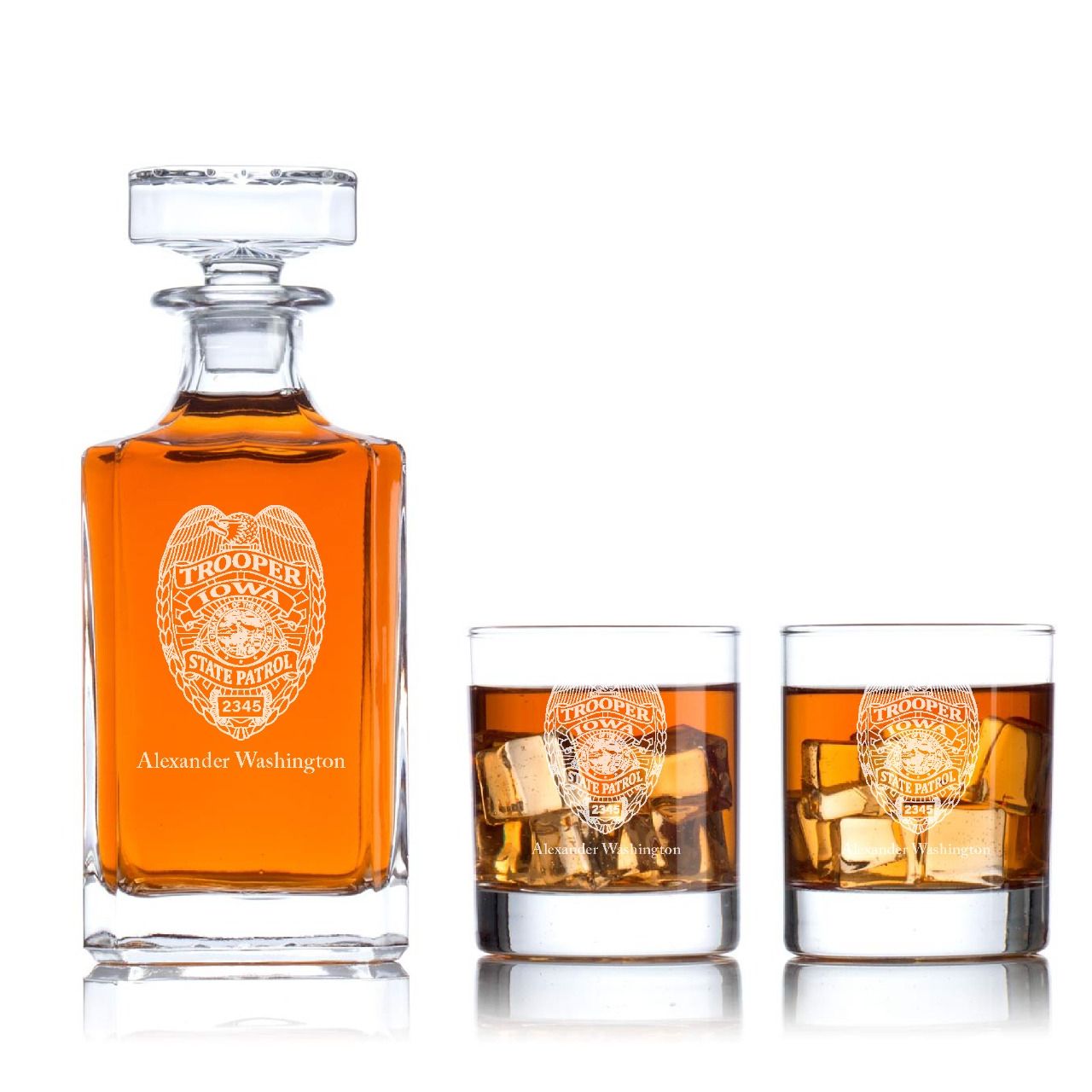Custom Engraved - Police Badges - Classic Personalized Whiskey Decanter Set - Iowa State Patrol Badge
