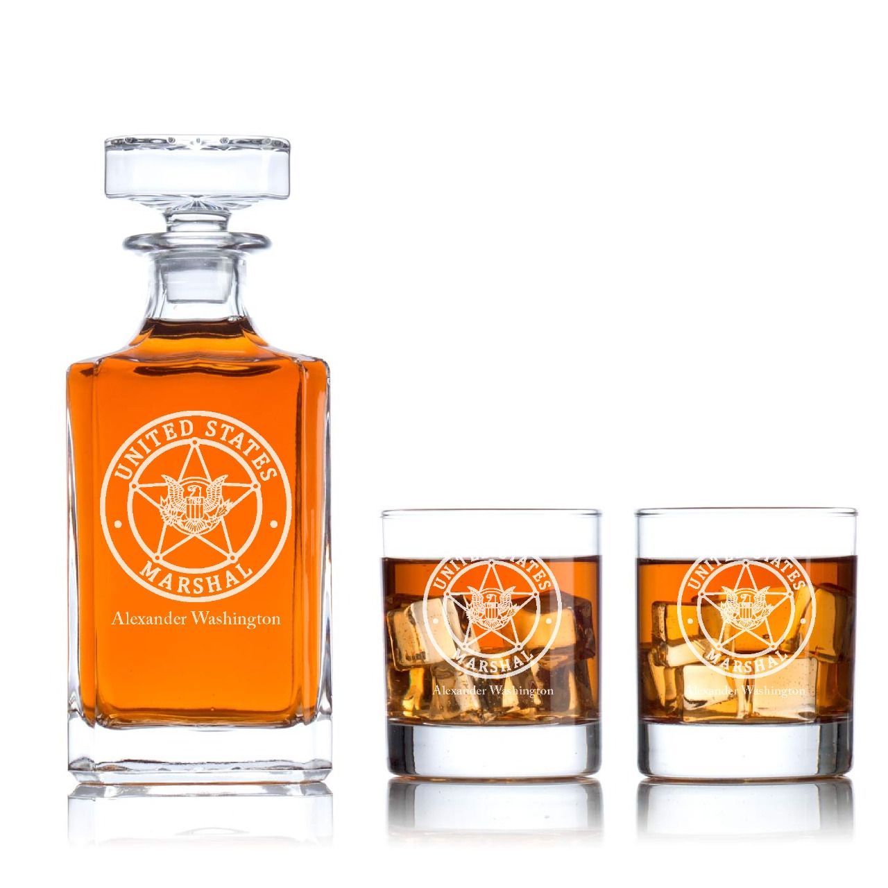 Custom Engraved - Police Badges - Classic Personalized Whiskey Decanter Set - United States Marshal Badge