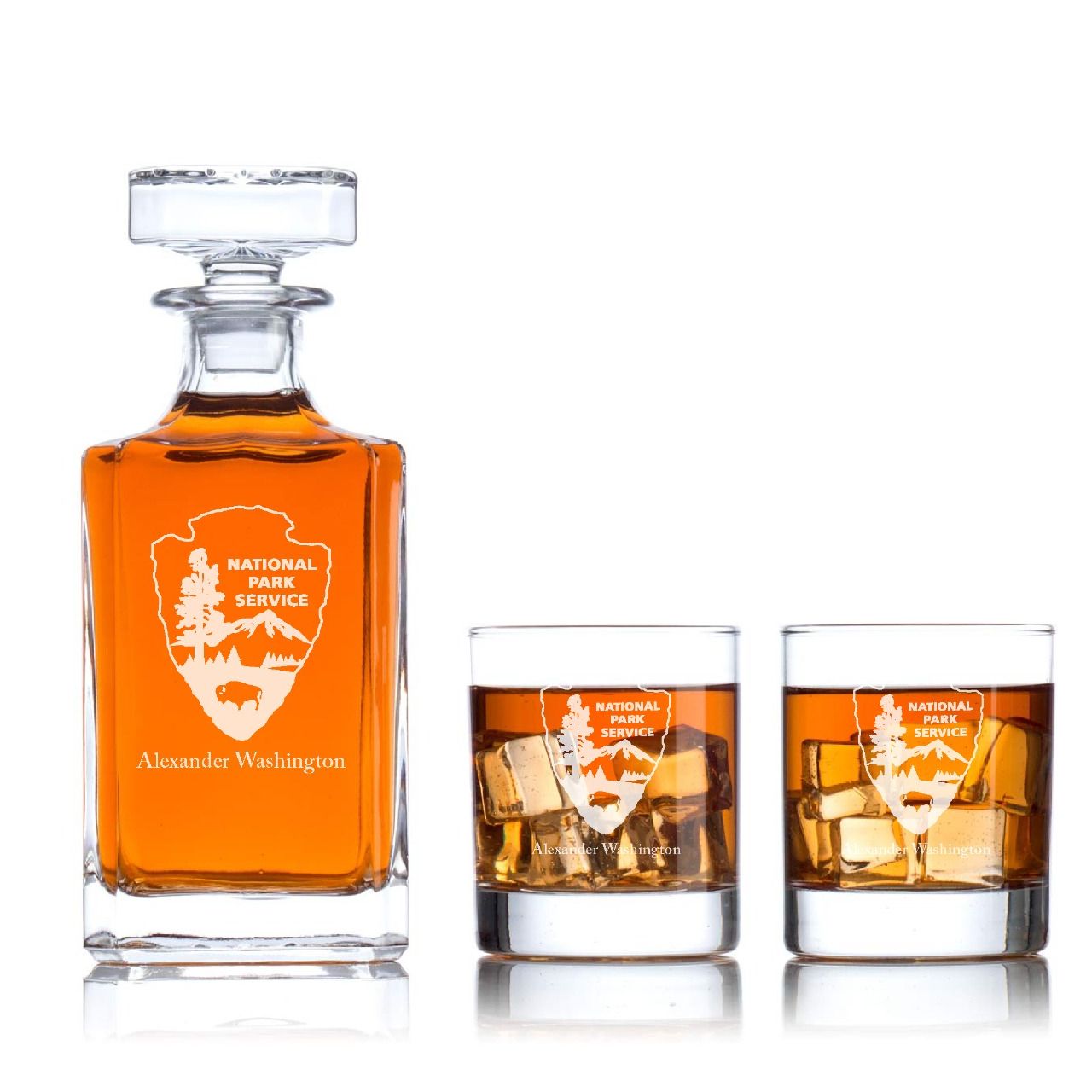 Custom Engraved - Police Badges - Classic Personalized Whiskey Decanter Set - National Park Service Patch