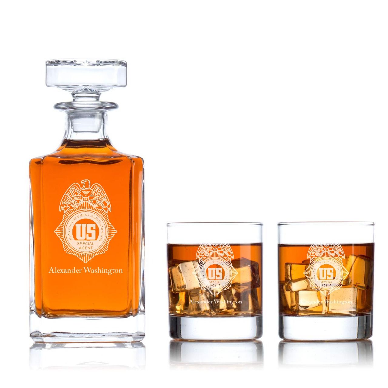 Custom Engraved - Police Badges - Classic Personalized Whiskey Decanter Set - US DEA Badge