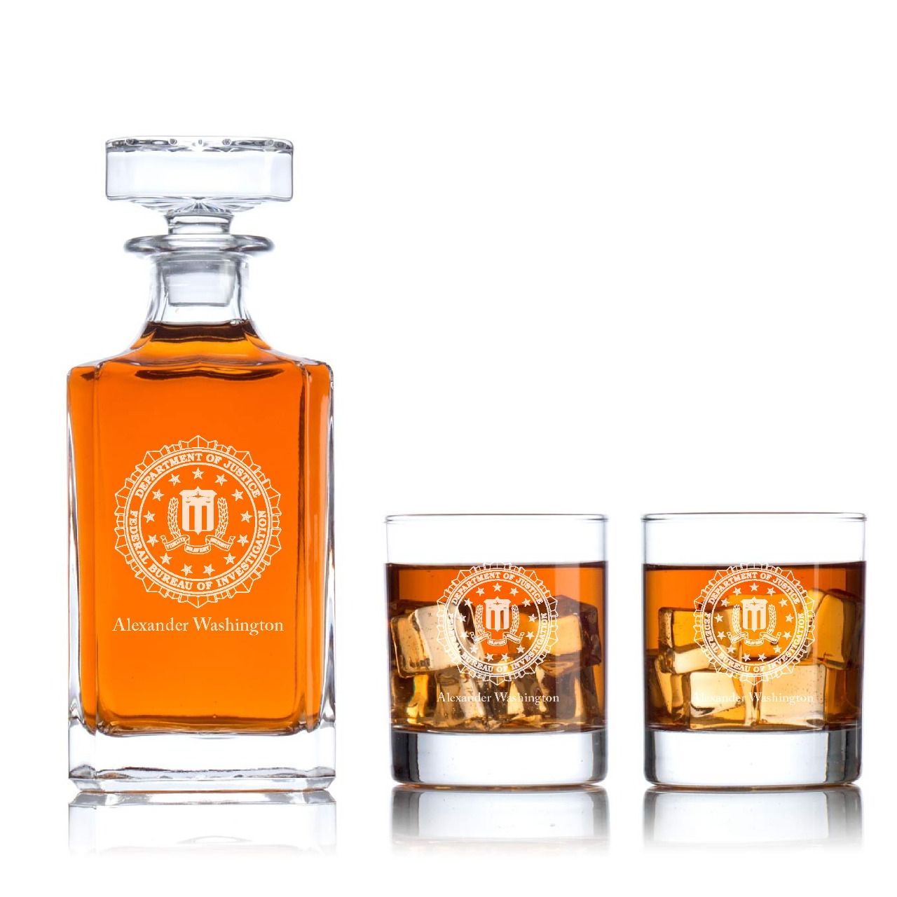 Custom Engraved - Police Badges - Classic Personalized Whiskey Decanter Set - FBI Patch